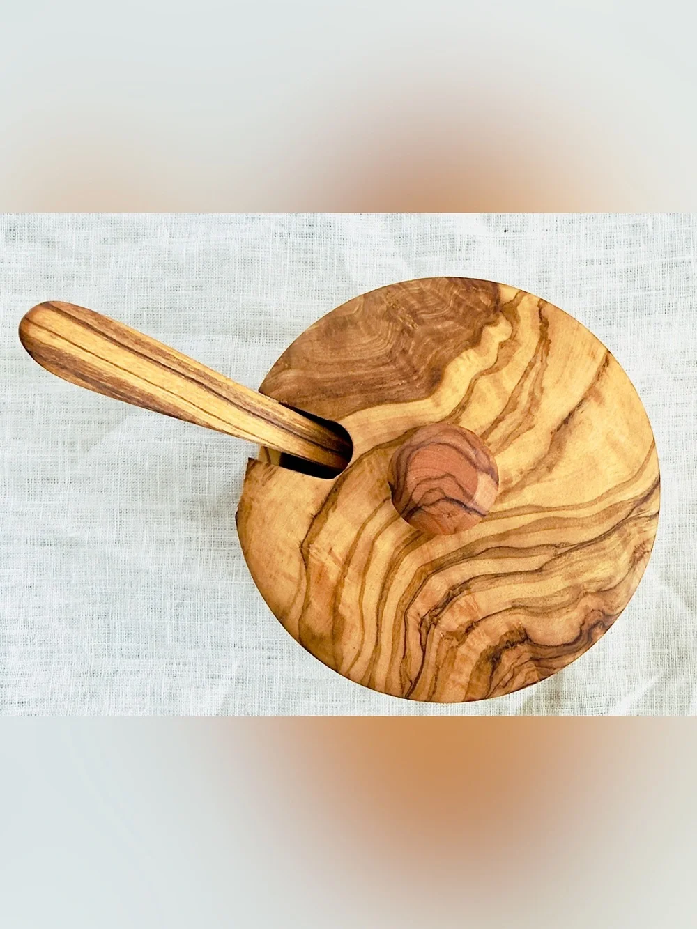 Hand-carved Italian Olivewood 7 oz Sugar Bowl & Spoon Set, Original Retail $59
